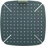  Lékué Air Fryer Mat alátét Air Fryer forrólevegős sütőbe, 225x225mm, kerek és négyzetes sütőkosarakhoz is, lyukacsos a jobb légáramlásért, platina szilikon, zöld fogantyú - 887109