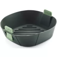   Lékué Air Fryer Basket L sütőkosár fogantyúkkal 3,5L-5L forrólevegős sütőbe, 230x85x230mm, formakövető és zsiradék elvezető kialakítás, platina szilikon, sötétszürke - 887147