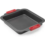   Lékué Non-Stick Square Cake Mould tapadásmentes négyzetes tortaforma, acél, platina szilikon piros fogantyúk, szürke - 887260