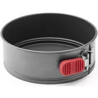   Lékué Non-Stick Springform Cake Tin tapadásmentes kerek csatos tortaforma, D=200mm, lecsatolható palást, kivehető alj, acél, platina szilikon piros fogantyú, szürke - 887307