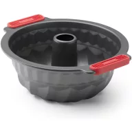   Lékué Non-Stick Bundt Cake Mould tapadásmentes kuglóf sütőforma, acél, platina szilikon piros fogantyúk, szürke - 887321