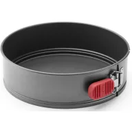  Lékué Non-Stick Springform Cake Tin tapadásmentes kerek csatos tortaforma, D=240mm, lecsatolható palást, kivehető alj, acél, platina szilikon piros fogantyú, szürke - 887345