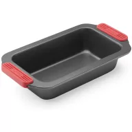   Lékué Non-Stick Plum Cake Mould tapadásmentes püspökkenyér és kenyér sütőforma, acél, platina szilikon piros fogantyúk, szürke - 887369