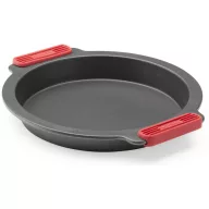   Lékué Non-Stick Round Cake Mould tapadásmentes kerek tortaforma, acél, platina szilikon piros fogantyúk, szürke - 887420