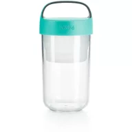   Lékué Jar To Go hordozható uzsonnás pohár, 600ml, belső platina szilikon rekesszel, fogantyúval, lég- és szivárgásmentes, műanyag, áttetsző/türkiz - 888304