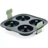   Lékué Air Fryer Doughnuts Mould 4db-os fánk sütőforma 5L+ Air Fryer forrólevegős sütőbe, 200x55x195mm, platina szilikon, sötétszürke test, zöld fogantyú - 890222