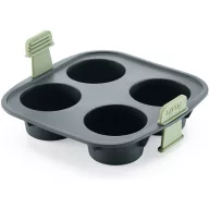   Lékué Air Fryer Muffins Mould 4db-os muffin sütőforma 5L+ Air Fryer forrólevegős sütőbe, 200x61x195mm, platina szilikon, sötétszürke test, zöld fogantyú - 890246