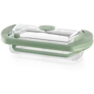  Lékué Glass Steam Cooker üveg gőzpároló edény tálcával, 1-2 főre, 750ml, gőzkieresztő szeleppel, mikrohullámú sütőbe és hagyományos sütőbe, áttetsző/zöld - 890482