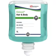   SCJP Estesol Hair & Body tusfürdő, sampon és kézmosó gél, férfias frissítő és élénkítő esőerdő illatú, mentakék, Proline manuális adagolóhoz, 1L patron