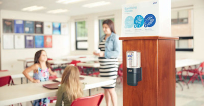 Oktatási intézményekbe ideális választás a PURELL ES1 kompakt méretű professzionális kézfertőtlenítő