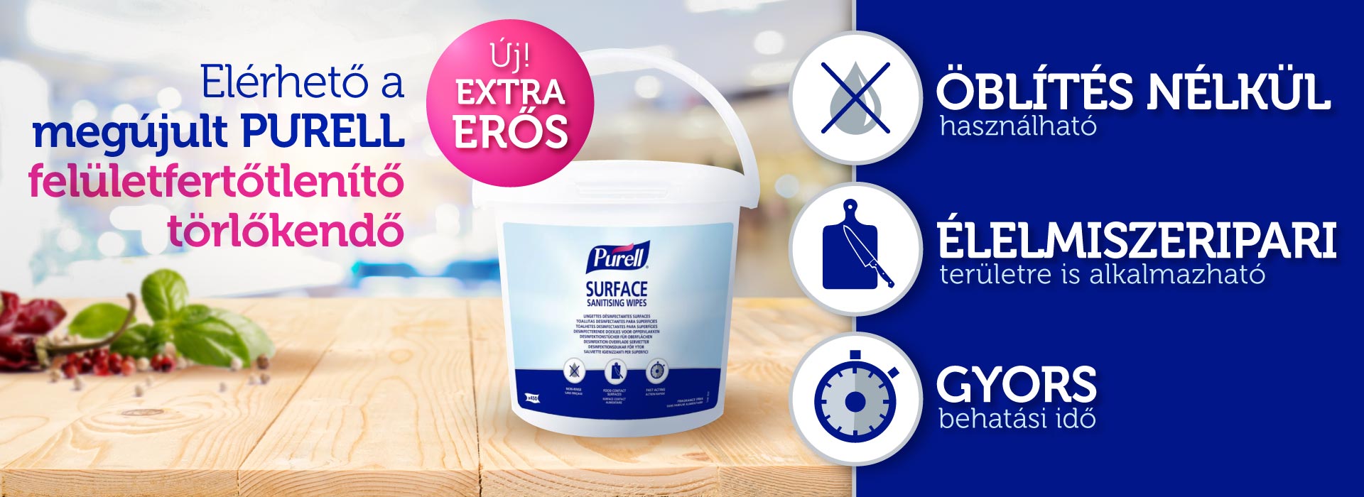 PURELL Surface extra erős, szöszmentes felületfertőtlenítő kendő élelmiszeripari területre is