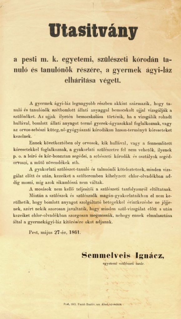 Semmelweis Ignác utasítványa a kézfertőtlenítésről