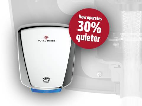 World Dryer VERDEdri: új generációs, zajszintcsökkentett kézszárító, élettartam HEPA-szűrővel