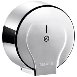 DELABIE vandálbiztos JUMBO MAXI r. m. acél WC-papír tartó, 400 m-es tekercsekhez, fényes