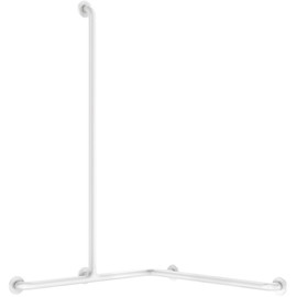 DELABIE sarokkapaszkodó zuhanyzóba bal-közép függőleges szárral, NylonClean fehér bevonatú acélcső, D=32mm, 1150x750x750mm