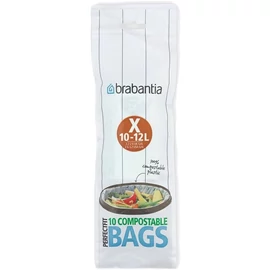 Brabantia PerfectFit Compostable komposztálható szemeteszsák, 100%-ban lebomló, keményítőből készült, X méret, 10-12L, 10 zsák/tekercs - 118685