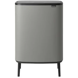 Brabantia Bo Touch Bin Hi szelektív hulladékgyűjtő Soft-Close fedéllel, magasított, lábakon álló, műanyag tartály, XXL, 2x30L - O méret, acél, betonszürke ásványi textúra - 130663