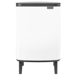 Brabantia Bo Waste Bin Hi hulladékgyűjtő felnyitható, Soft-Close fedéllel, magasított, lábakon álló, műanyag tartály, 12L - C méret, acél, fehér - 227240