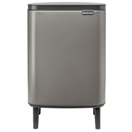 Brabantia Bo Waste Bin Hi hulladékgyűjtő felnyitható, Soft-Close fedéllel, magasított, lábakon álló, műanyag tartály, 12L - C méret, acél, platinaszürke - 227288