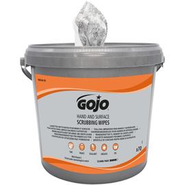 GOJO nedves ipari kéztörlő és felülettörlő kendő, 300x250mm lapméret, citrus illat, 70db/vödör, kéztisztító hatás 4/5