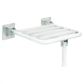 Felhajtható zuhanyzó ülőke, támasztólábbal, acél, fehér