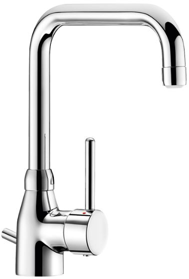 DELABIE Slimline álló mosogató csaptelep teli karral, BIOSAFE higiénikus kifolyóval, leeresztőszeleppel, H=200mm, L=150mm, 5L/p