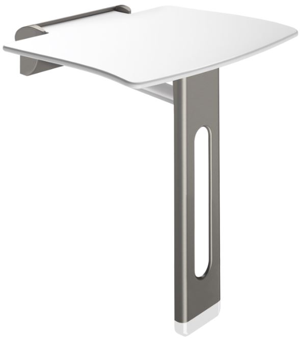 DELABIE Be-line felhajtható zuhanyzó ülőke lábbal, 450x455mm, levehető, alumínium, antracit konzol és láb