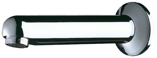 DELABIE kézmosó kifolyó, fal mögötti, szervizfolyosós szereléshez, 170 mm-es kinyúlással, fali koronggal