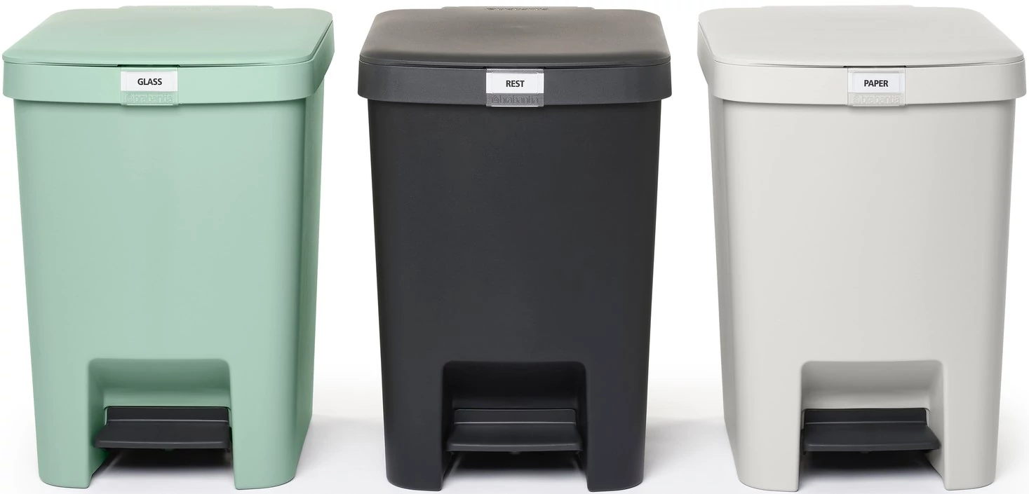 Brabantia StepUp szelektív hulladékgyűjtő szett, 3db pedálos szemetes, 25L - J méret, 91% újrahasznosított műanyag - SU25L-SET