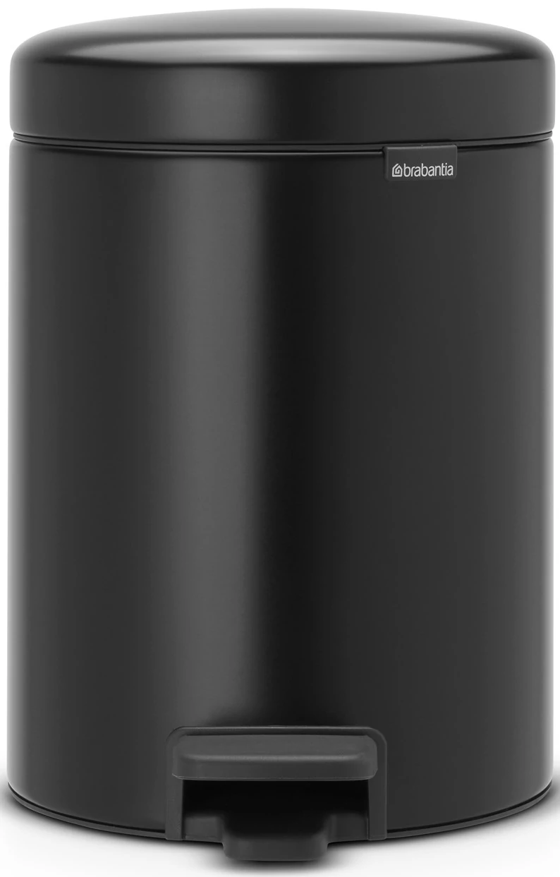 Brabantia NewIcon pedálos hulladékgyűjtő szagmentesen záródó Soft-Close fedél, műanyag tartály, 5L - W méret, acél, matt fekete - 112928