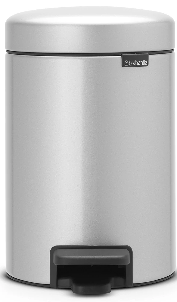 Brabantia NewIcon pedálos hulladékgyűjtő szagmentesen záródó Soft-Close fedél, műanyag tartály, 3L - V méret, acél, metál szürke - 113260