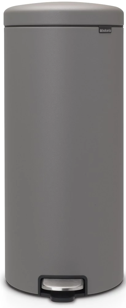 Brabantia NewIcon pedálos hulladékgyűjtő szagmentesen záródó Soft-Close fedél, műanyag tartály, 30L - G méret, acél, betonszürke ásványi textúra - 119187