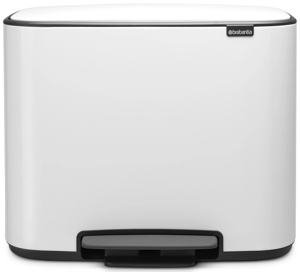Brabantia Bo Pedal Bin pedálos szelektív hulladékgyűjtő szagmentesen záródó Soft-Close fedél, műanyag tartály, 3x11L - X méret, acél, fehér - 121005