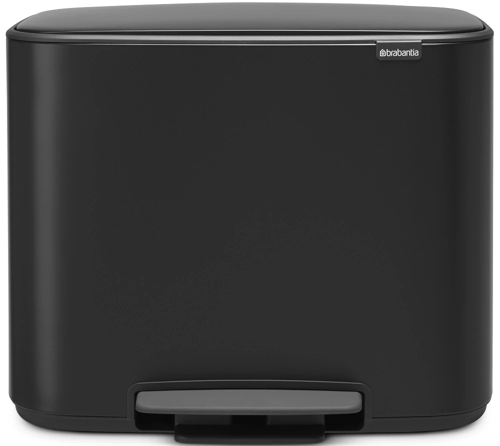 Brabantia Bo Pedal Bin pedálos szelektív hulladékgyűjtő szagmentesen záródó Soft-Close fedél, műanyag tartály, 3x11L - X méret, acél, matt fekete - 121104