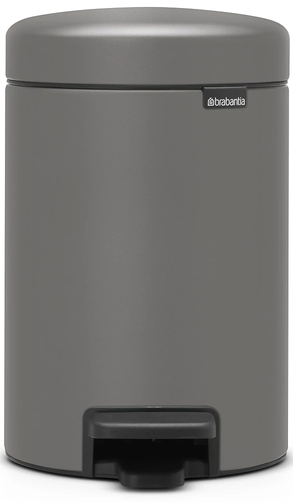 Brabantia NewIcon pedálos hulladékgyűjtő szagmentesen záródó Soft-Close fedél, műanyag tartály, 3L - V méret, acél, betonszürke ásványi textúra - 126260