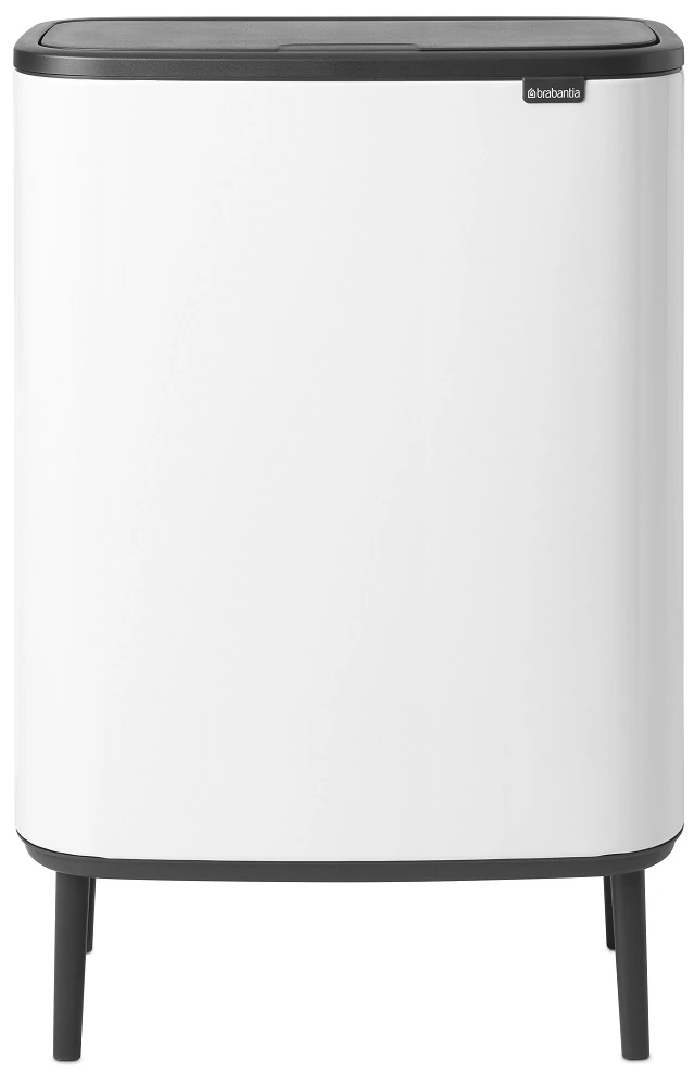 Brabantia Bo Touch Bin Hi hulladékgyűjtő Soft-Close fedéllel, magasított, lábakon álló, műanyag tartály, XXL, 60L - M méret, acél, fehér - 130205