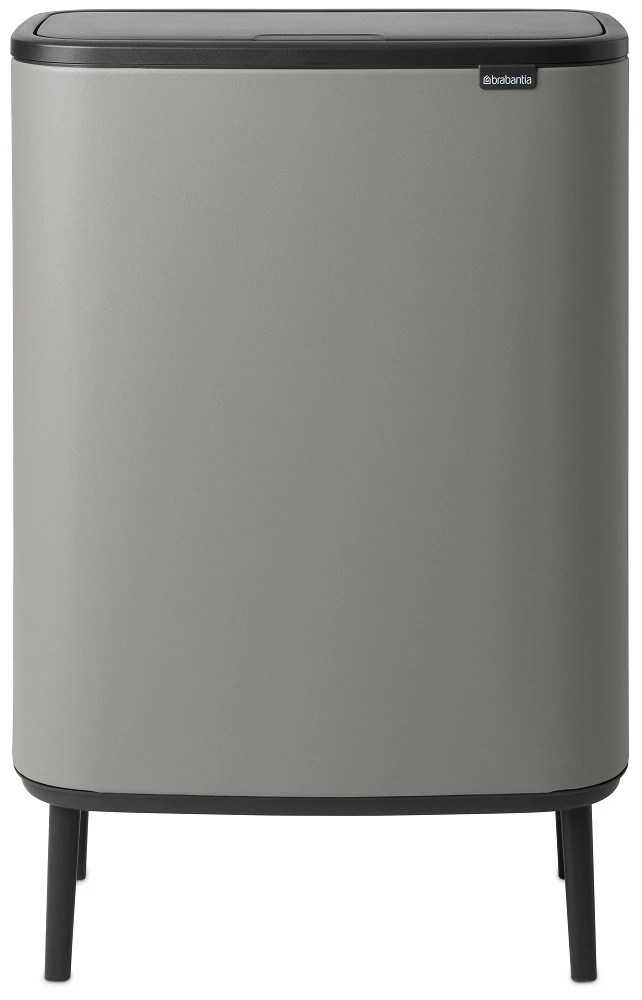Brabantia Bo Touch Bin Hi hulladékgyűjtő Soft-Close fedéllel, magasított, lábakon álló, műanyag tartály, XXL, 60L - M méret, acél, betonszürke ásványi textúra - 130281