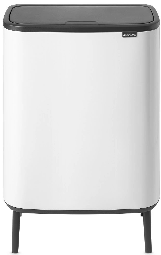 Brabantia Bo Touch Bin Hi szelektív hulladékgyűjtő Soft-Close fedéllel, magasított, lábakon álló, műanyag tartály, XXL, 2x30L - O méret, acél, fehér - 130601