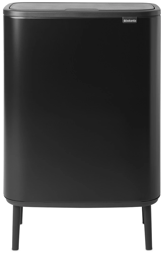 Brabantia Bo Touch Bin Hi szelektív hulladékgyűjtő Soft-Close fedéllel, magasított, lábakon álló, műanyag tartály, XXL, 2x30L - O méret, acél, matt fekete - 130625