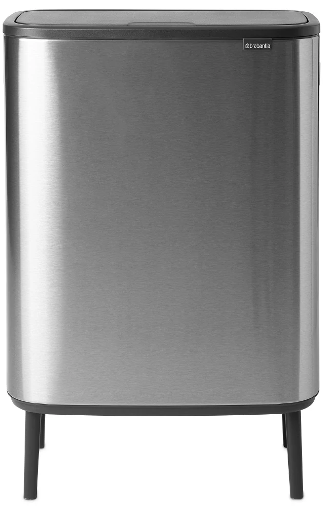 Brabantia Bo Touch Bin Hi szelektív hulladékgyűjtő Soft-Close fedéllel, magasított, lábakon álló, műanyag tartály, XXL, 2x30L - O méret, r.m. acél, selyem ujjlenyomatmentes - 130649