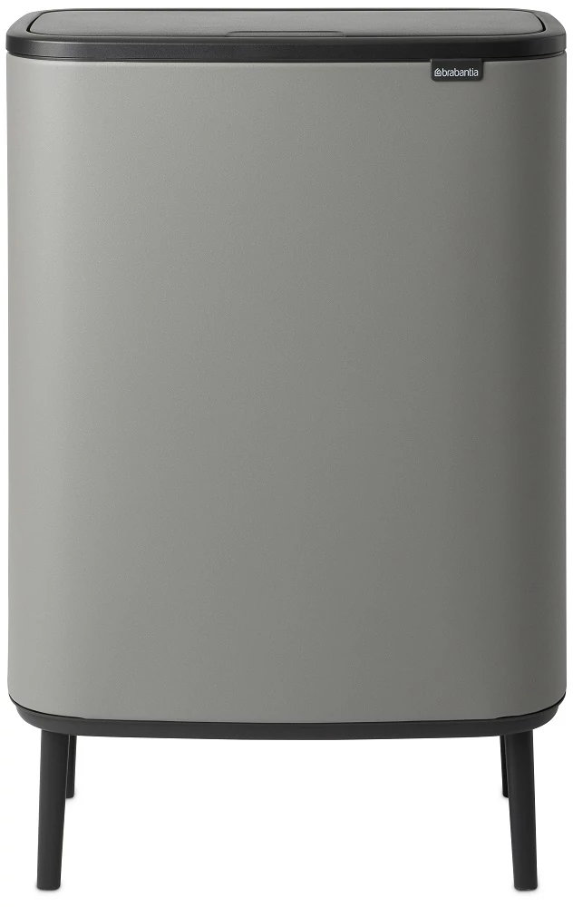 Brabantia Bo Touch Bin Hi szelektív hulladékgyűjtő Soft-Close fedéllel, magasított, lábakon álló, műanyag tartály, XXL, 2x30L - O méret, acél, betonszürke ásványi textúra - 130663