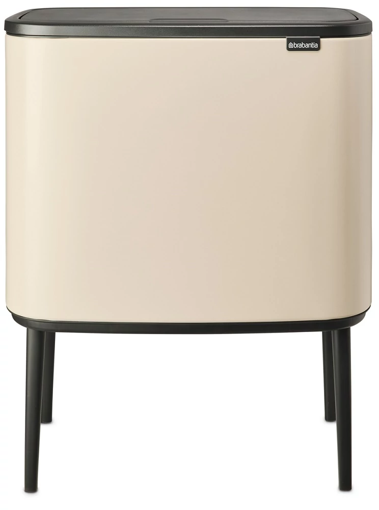 Brabantia Bo Touch Bin nyomófedeles szelektív hulladékgyűjtő, magasított, lábakon álló, műanyag tartály, 3x11L - X méret, acél, világos bézs - 201608
