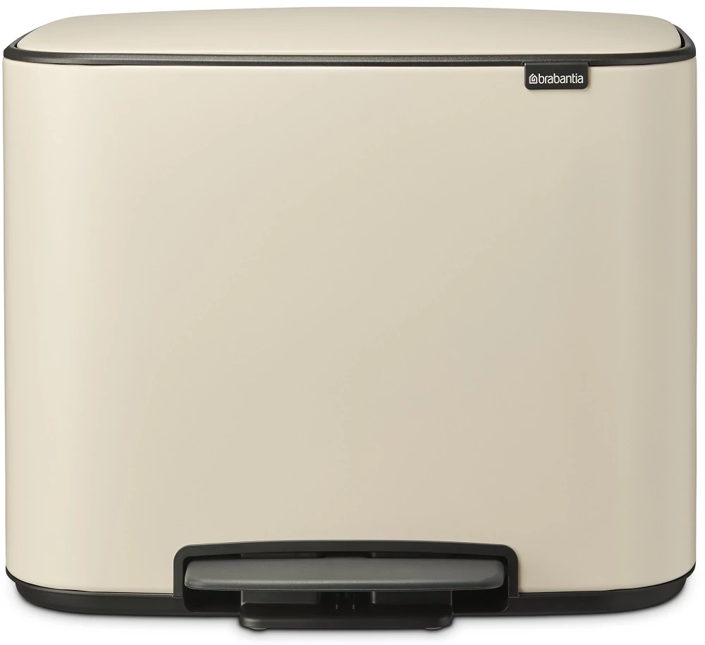 Brabantia Bo Pedal Bin pedálos szelektív hulladékgyűjtő szagmentesen záródó Soft-Close fedél, műanyag tartály, 3x11L - X méret, acél, világos bézs - 202346