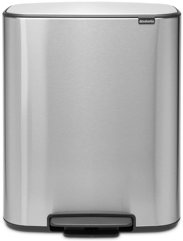 Brabantia Bo Pedal Bin pedálos hulladékgyűjtő szagmentesen záródó Soft-Close fedél, műanyag tartály, 60L - M méret, r.m. acél, selyem ujjlenyomatmentes - 211324