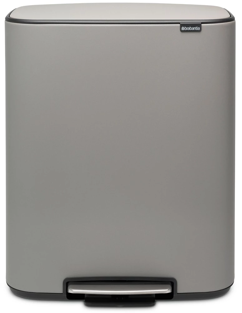 Brabantia Bo Pedal Bin pedálos hulladékgyűjtő szagmentesen záródó Soft-Close fedél, műanyag tartály, 60L - M méret, acél, betonszürke ásványi textúra - 211348