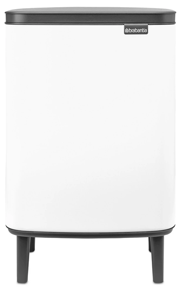 Brabantia Bo Waste Bin Hi hulladékgyűjtő felnyitható, Soft-Close fedéllel, magasított, lábakon álló, műanyag tartály, 12L - C méret, acél, fehér - 227240