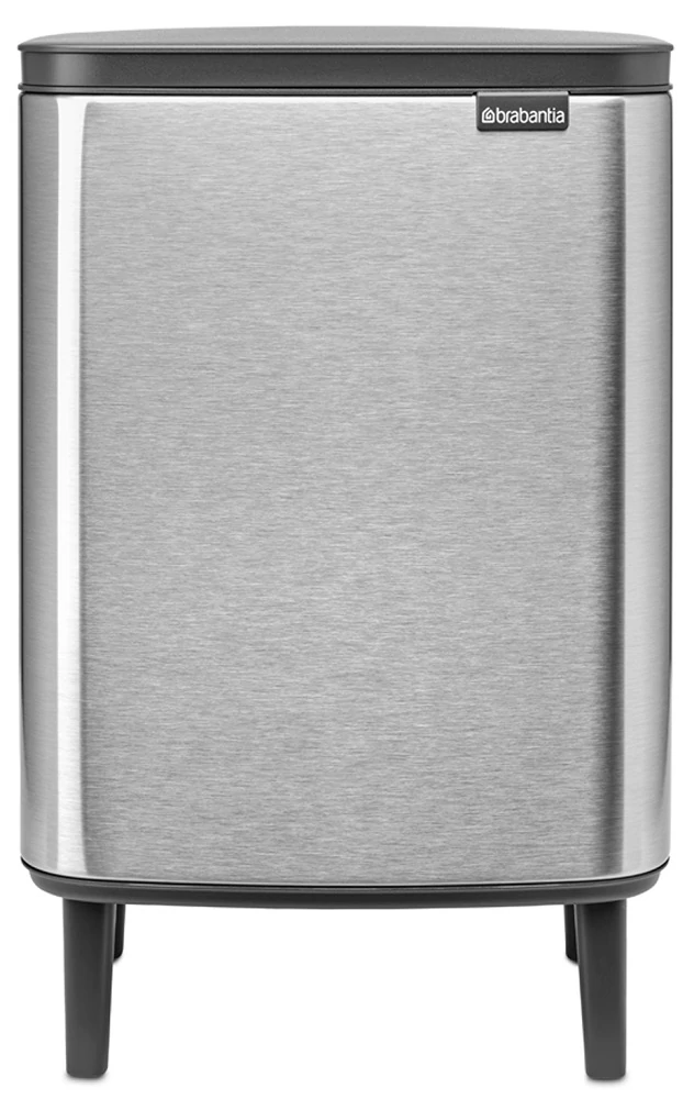 Brabantia Bo Waste Bin Hi hulladékgyűjtő felnyitható, Soft-Close fedéllel, magasított, lábakon álló, műanyag tartály, 12L - C méret, r.m. acél, selyem ujjlenyomatmentes - 227264