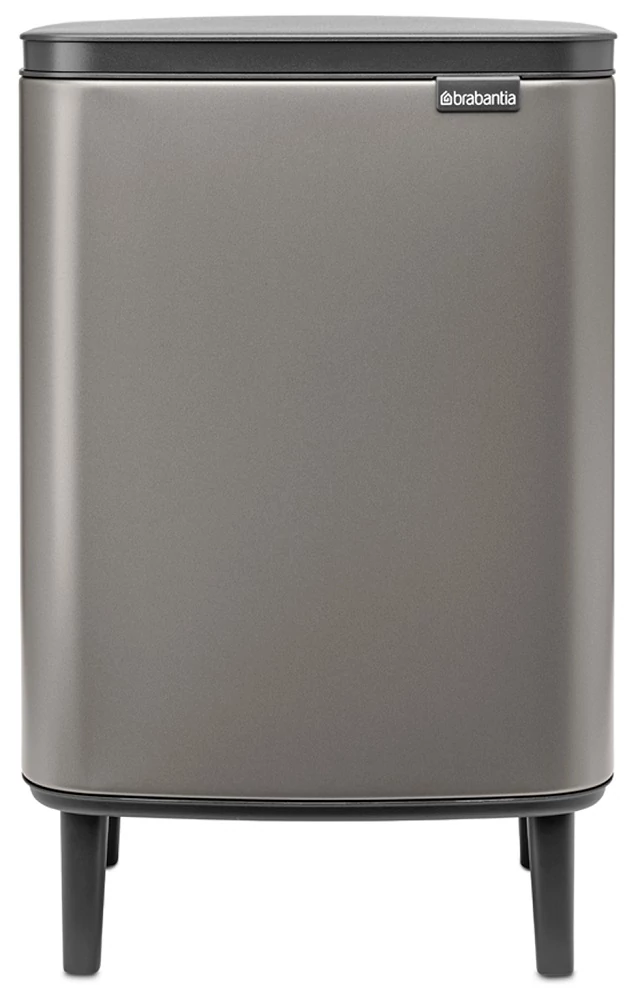 Brabantia Bo Waste Bin Hi hulladékgyűjtő felnyitható, Soft-Close fedéllel, magasított, lábakon álló, műanyag tartály, 12L - C méret, acél, platinaszürke - 227288