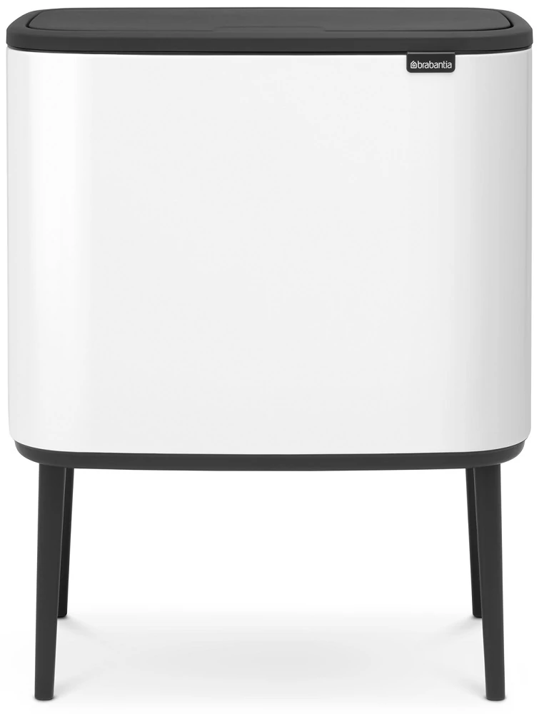 Brabantia Bo Touch Bin nyomófedeles hulladékgyűjtő, magasított, lábakon álló, műanyag tartály, 36L - R méret, acél, fehér - 313509