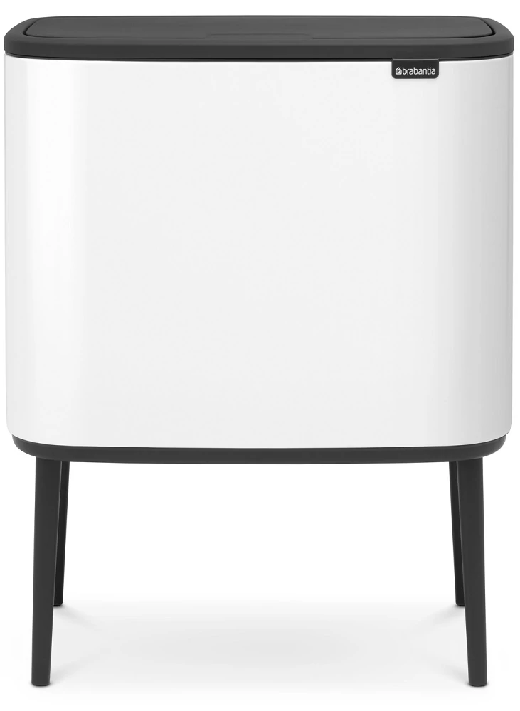 Brabantia Bo Touch Bin nyomófedeles szelektív hulladékgyűjtő, magasított, lábakon álló, műanyag tartály, 11+23L - X+J méret, acél, fehér - 313547